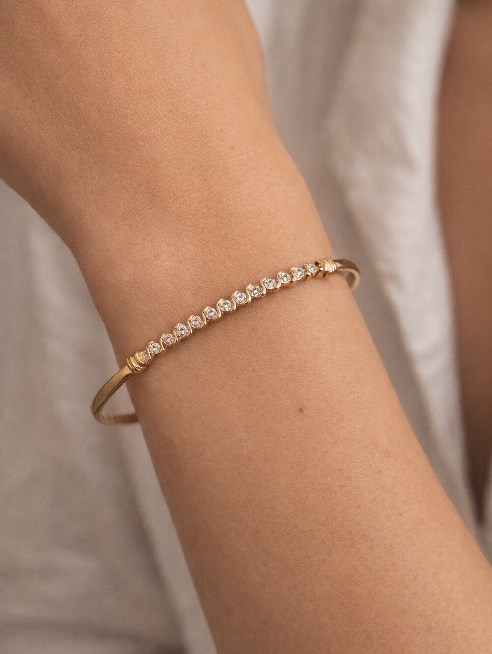 Vintage 10k Gold Diamond Hinged Bangle With Original Peoples Box 90s Stamped